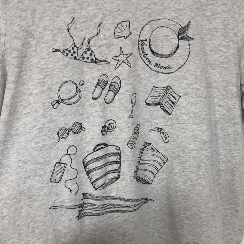 Old Navy Short Sleeve Gray Cotton Graphic Tee Beach Themed Curved Hem Size XXL - Picture 2 of 6